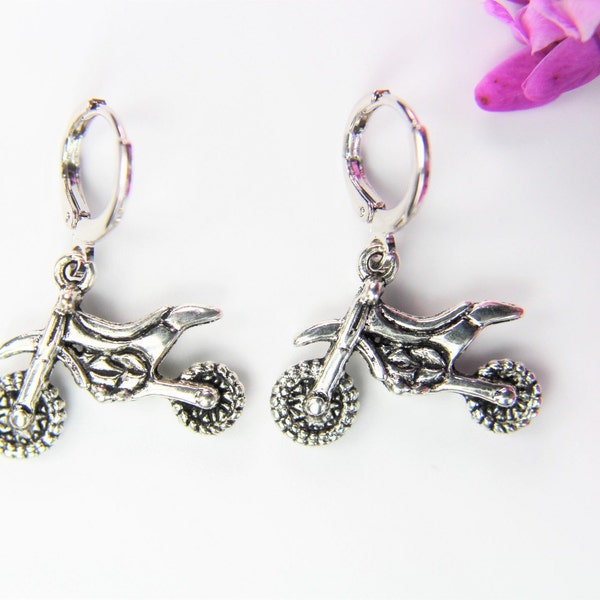 Dirt Bike Earrings Silver Motocross Rider Charm Earrings Motorcycle Jewelry Motorcycle Pendant Dirt Bike Gifts Motocross Charm Sport Gift