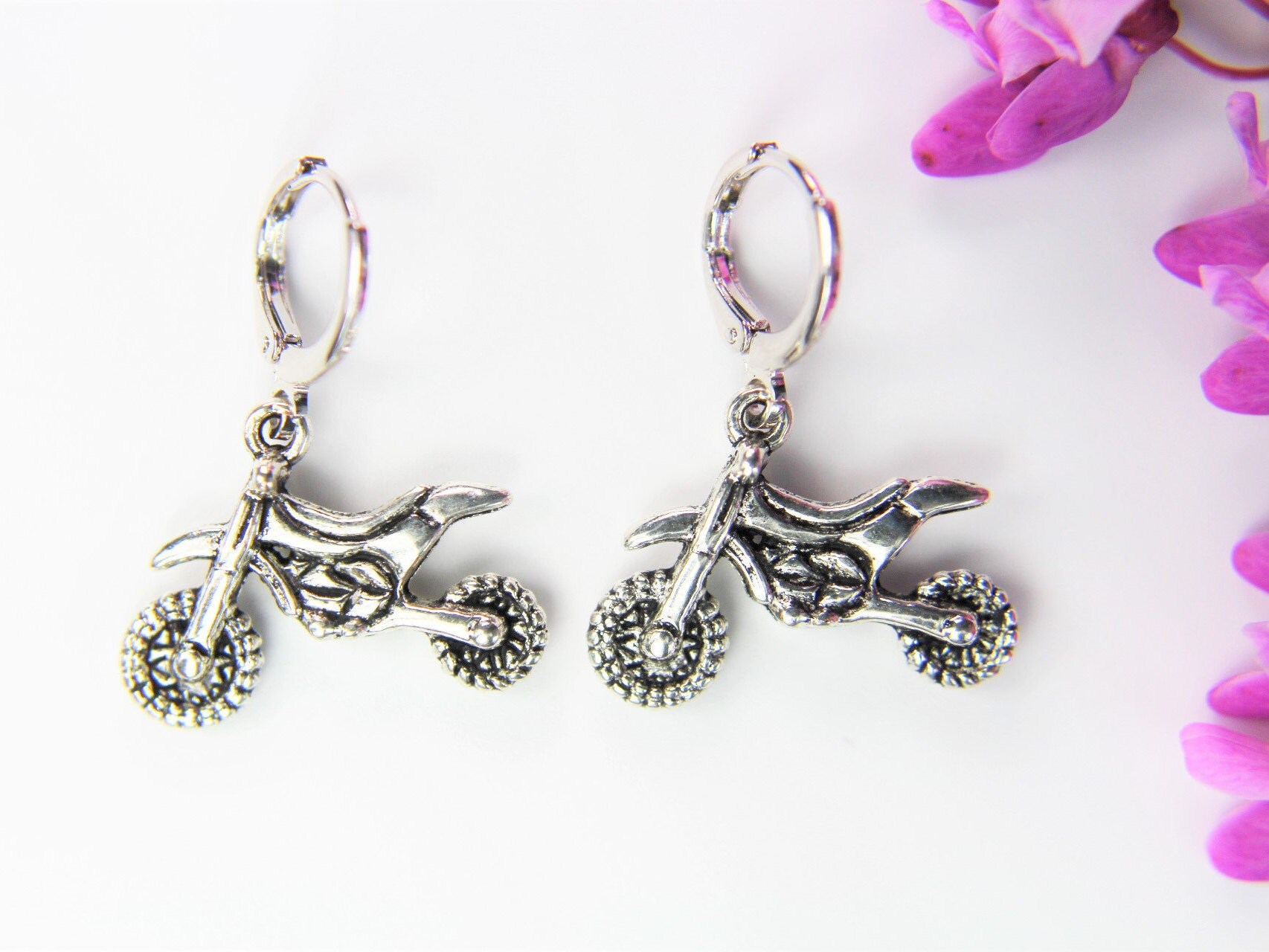 Dirt Bike Earrings Silver Motocross Rider Charm Earrings Etsy