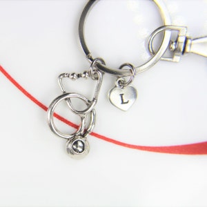 Silver Stethoscope Charm Keychain Stethoscope  Keychain Stethoscope Jewelry  Birthday Gift Christmas Gift  Personalized Initial Keychain