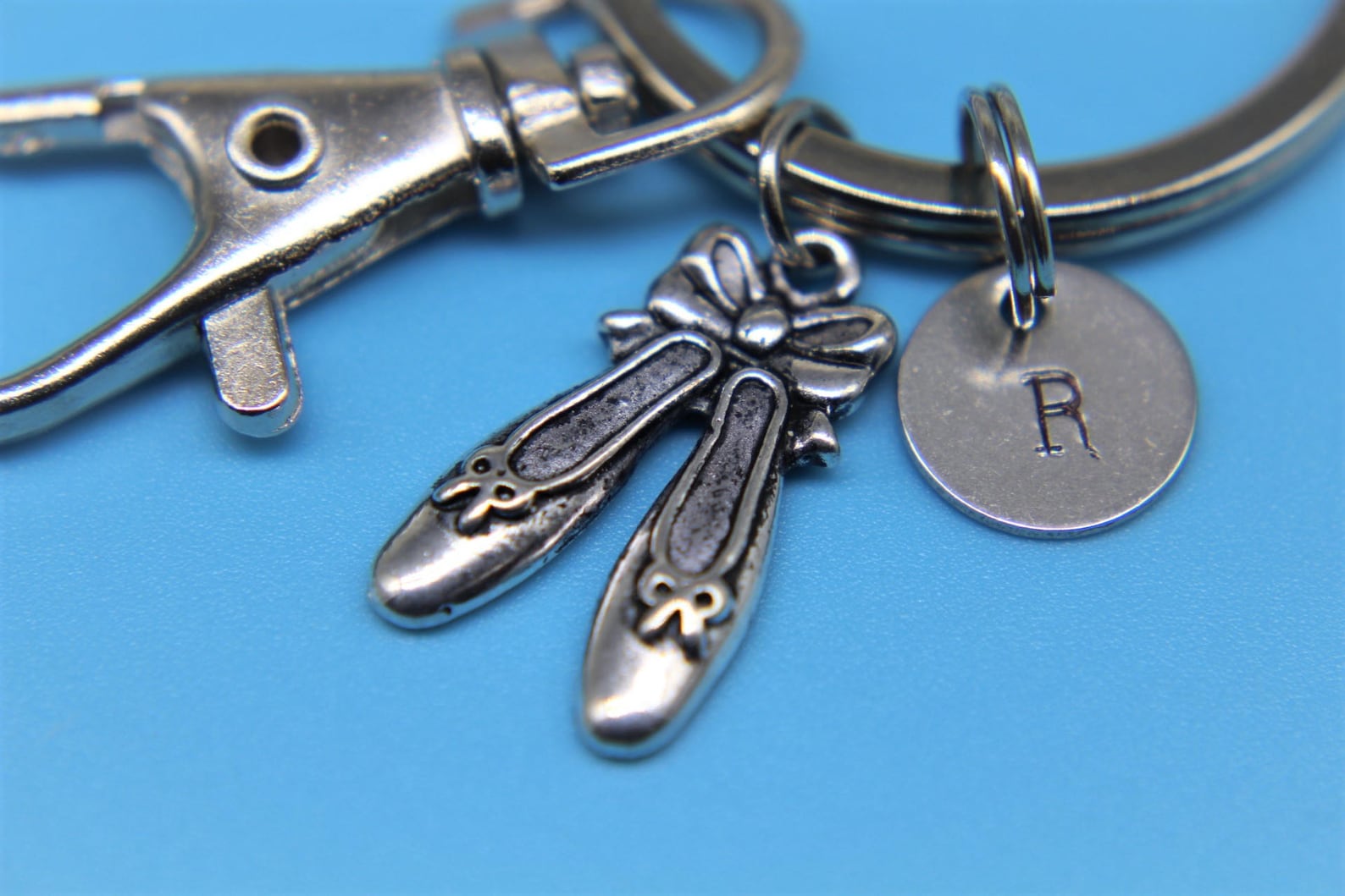 silver ballet shoes charm keychain ballet shoes charm keychain dance pendant personalized keychain initial keycharm monogram jew