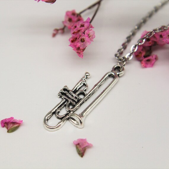 Silver Trombone Charm Necklace Trombone Necklace Trombone Etsy