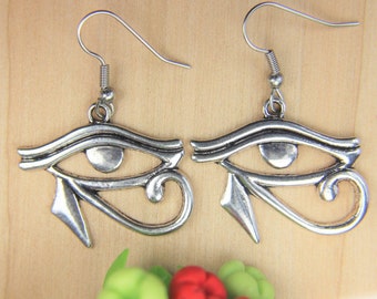 Egyptian Eye Earrings, Eye of Horus Earrings, Silver Eye of Horus Charm, Egyptian Jewelry, Everyday Jewelry, Dangle Earrings Holiday Gift