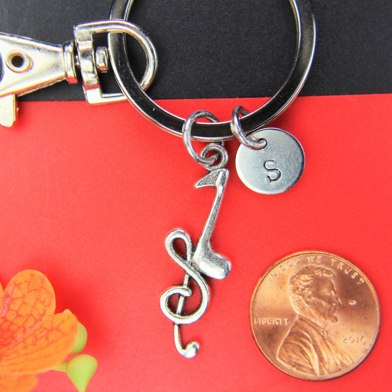 Musical Charm Key Chain With Initial Charm Musical Note Charm Note ...