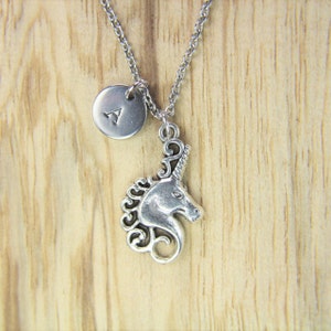 Silver Unicorn Necklace Unicorn Charm Fantasy Charm Fantasy Gift Horse Charm Animal Charm Personalized Necklace Initial Charm