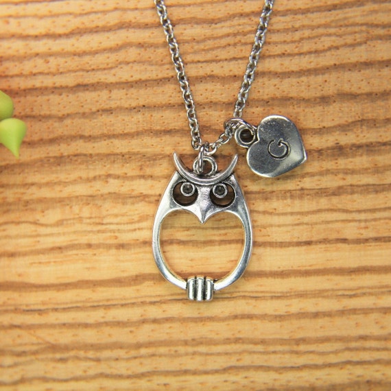 Owl Heart Necklace Silver Owl Charm Necklace Halloween Gift Owl Charm Outdoors Gift Personalized Necklace Initial Necklace Etsy