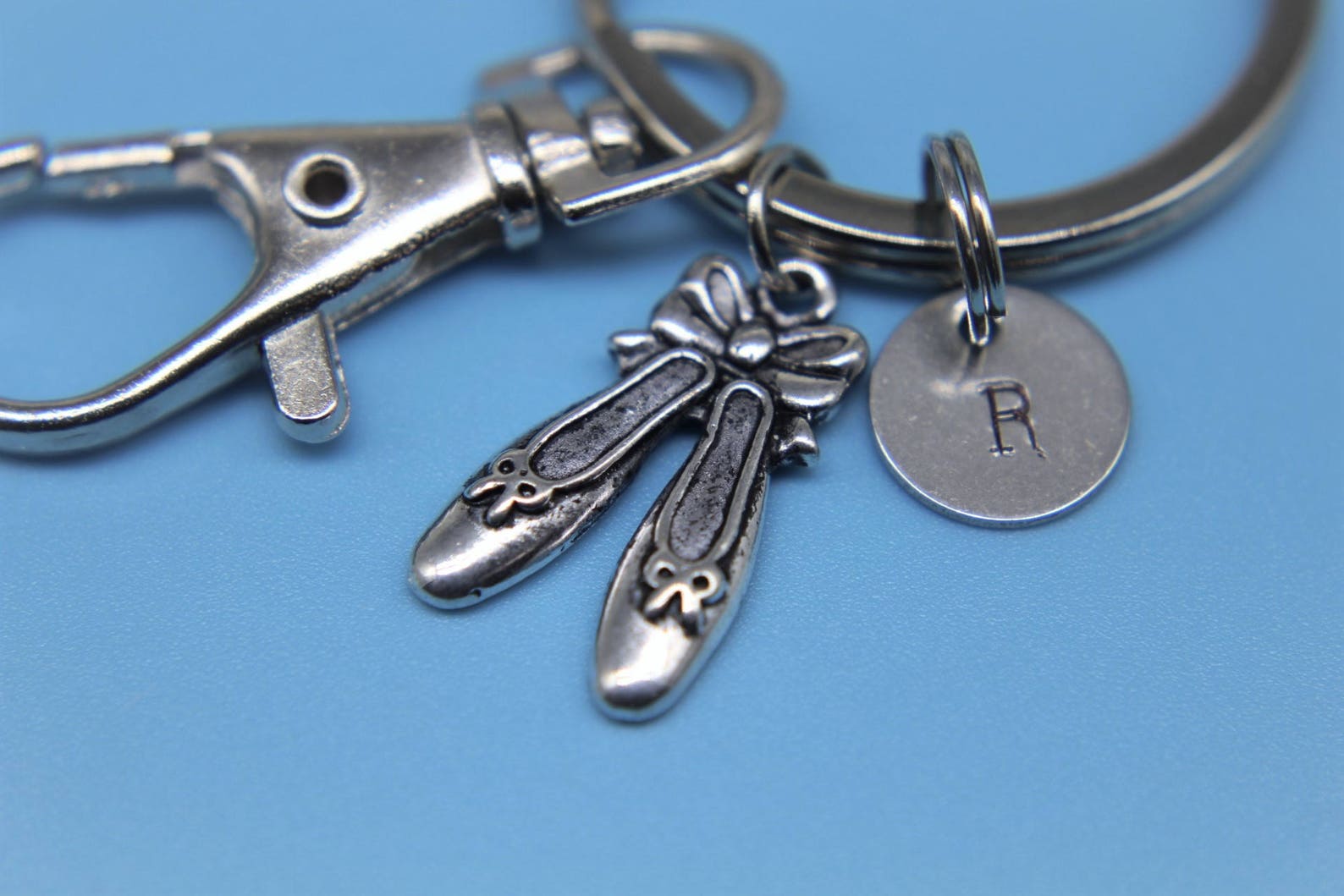 silver ballet shoes charm keychain ballet shoes charm keychain dance pendant personalized keychain initial keycharm monogram jew