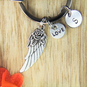 Angel Wing with Flower keychain Angel Wing Gift Valentine's Day Gift Mother's Day Gift Wing Pendant Love Gift Personalized Keychain image 2