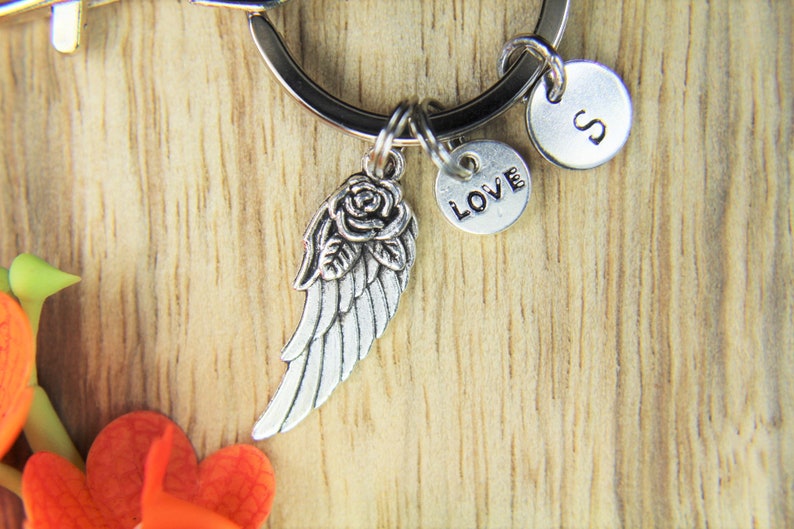 Angel Wing with Flower keychain Angel Wing Gift Valentine's Day Gift Mother's Day Gift Wing Pendant Love Gift Personalized Keychain image 2