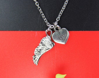 Valentine Gift Angel Wing Necklace Silver Angel Wing Necklace Best Friend Gift  Personalized Necklace  Initial Necklace