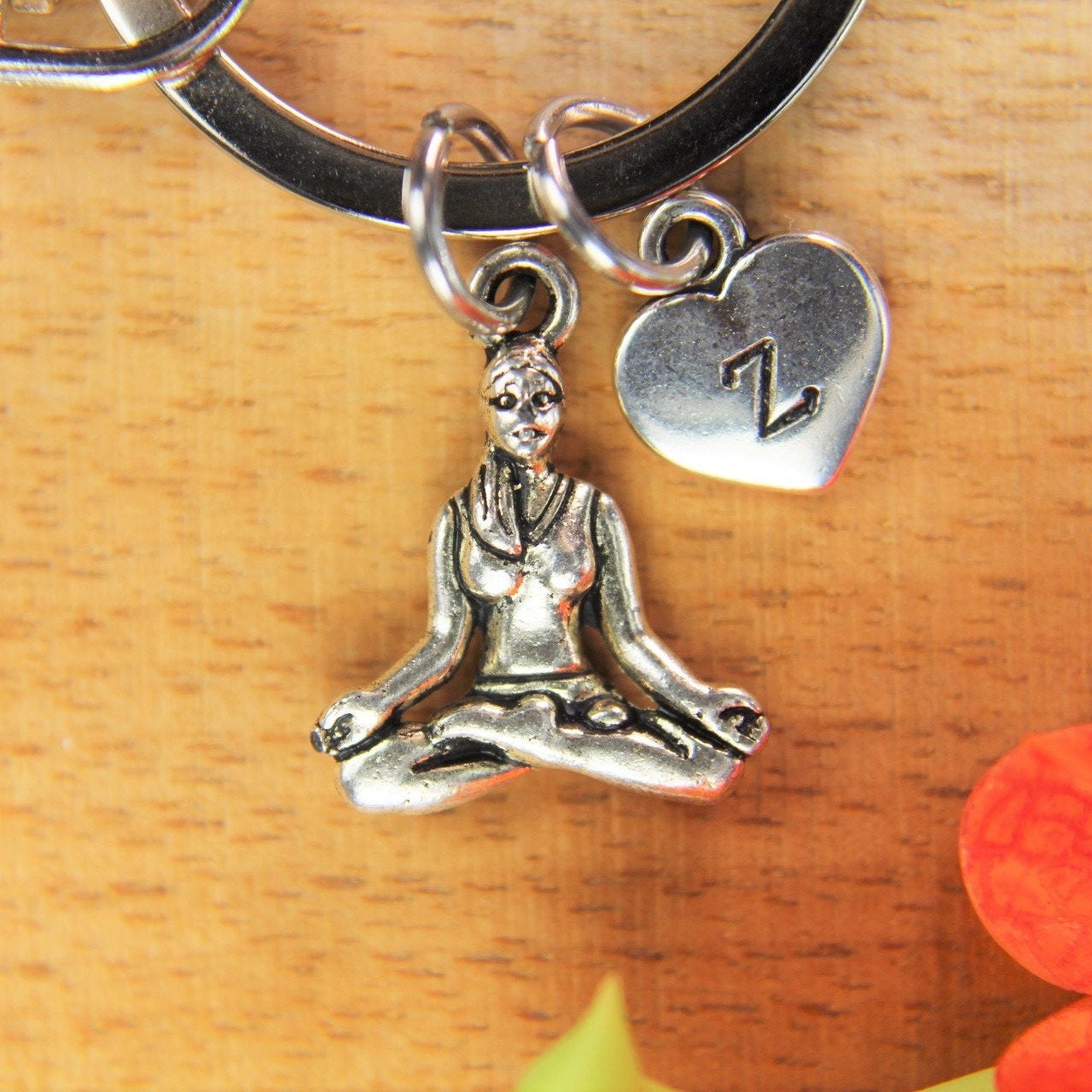 Yoga Keychain Silver Yoga Charm Keychain Yogi Charm Etsy