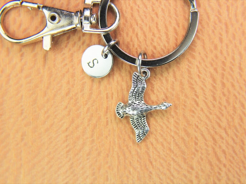 Silver Goose Charm Keychain Flying Bird Charm Keychain Duck Etsy