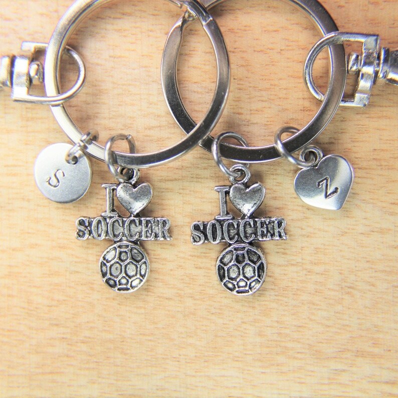 Set of 2 I Love Soccer Ball Charm Keychain Soccer Ball Keychain Football Gift Soccer Team Gift Customized Jewelry Personalized Keychain
