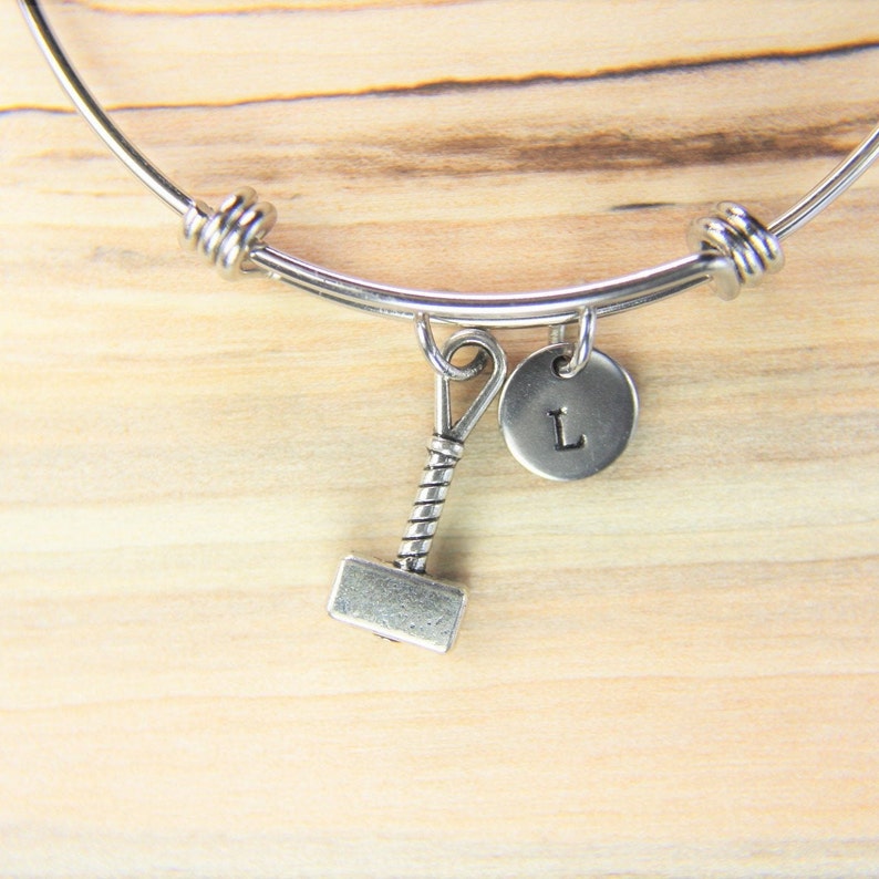 Hammer Bangle Silver Hammer Charm Bangle Judges Bracelet Etsy