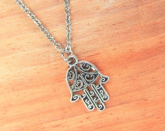 Hamsa Hand Necklace Silver Hamsa Hand Charm Necklace Hamsa Hand Gift Hamsa Hand  Pendant Personalized Necklace Customized Jewelry
