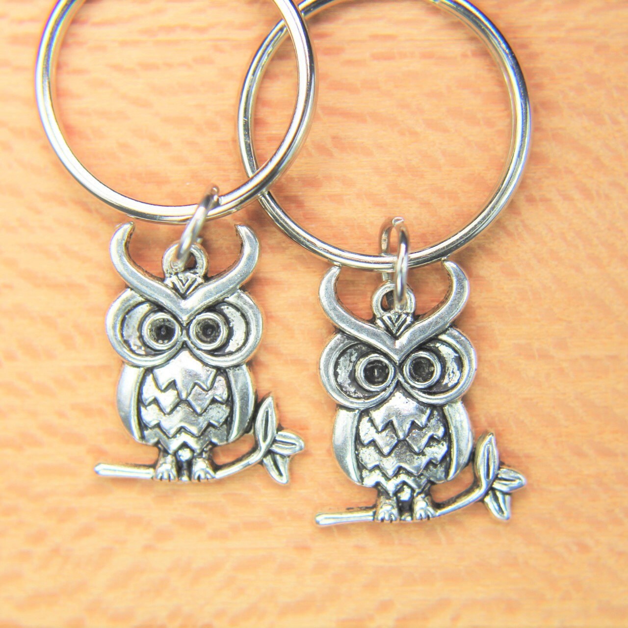 Set of 2 Silver Owl Charm Keychain Owl Keychain Owl Gift   Outdoores Gift Coworker Gift Halloween Gi