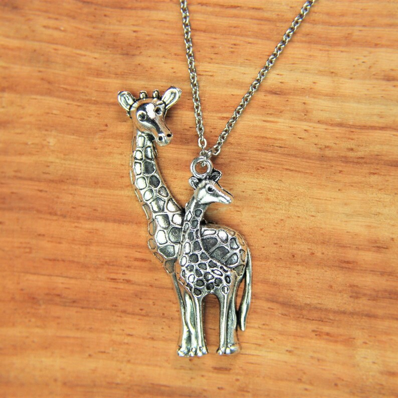 Big Giraffe Necklace Silver Giraffe Mom& Baby Charm Necklace Mother's Day Christmas Gift Valentine' s Gift Birthday Gift Personalized image 6