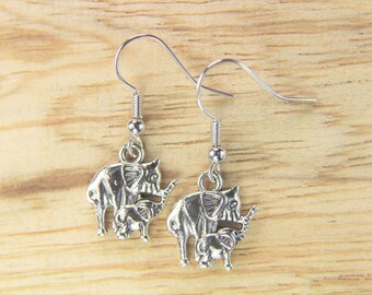 Elephant and Baby Earrings Silver Elephant  with Baby Charm Earrings Elephant Gift  Elephant Jewelry Wild Animal Gift Personalized