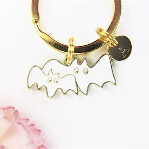 Christmas Gift White Bat Keyring Halloween Gift White Bat Light Gold Pendant Bat Jewelry Birthday Gift Mom Gift Personalized Gift