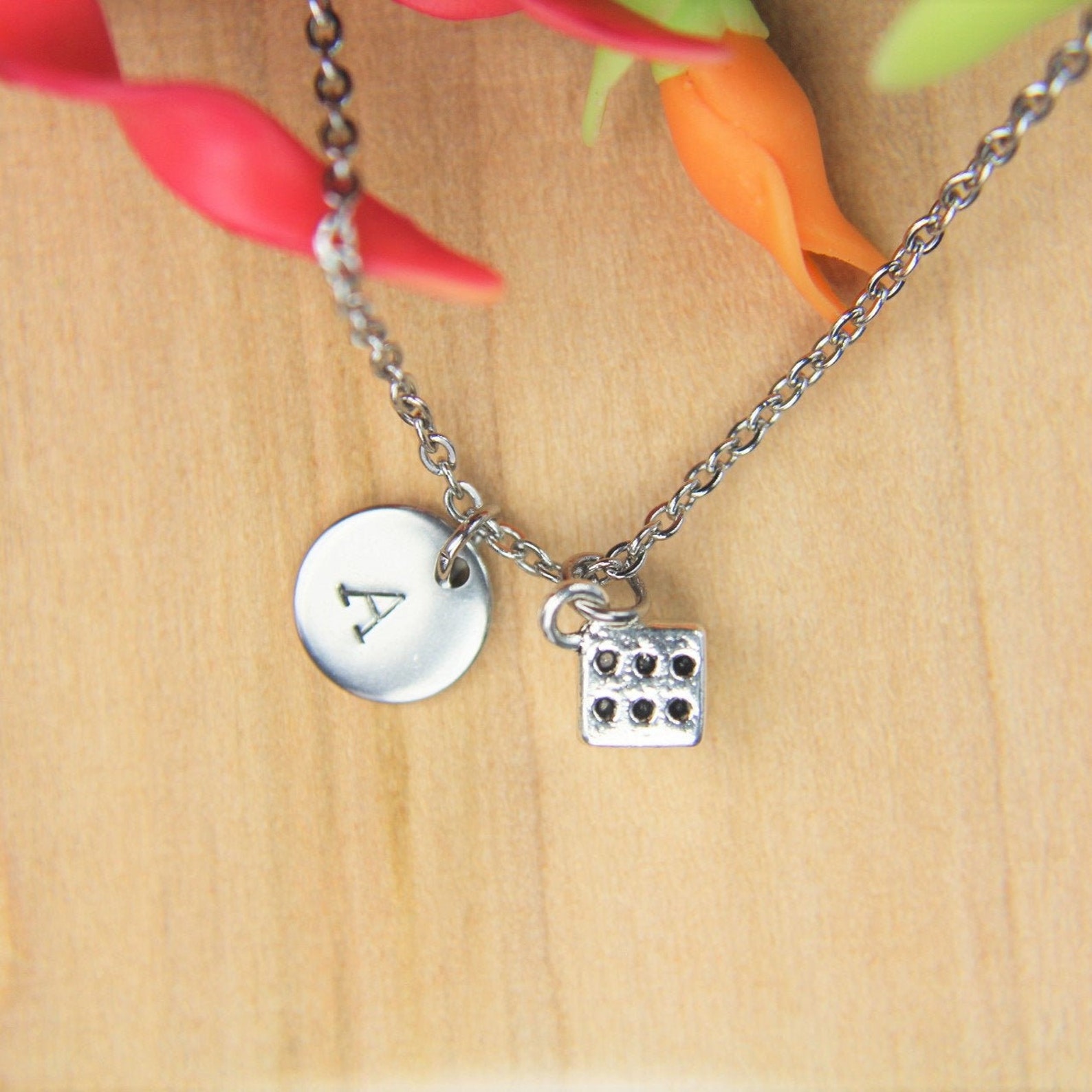 Dice Necklace Silver Dice Charm Necklace Gambling Pendant Etsy