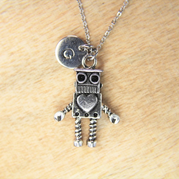 Silver Robot Charm Necklace  Robot Necklace  Robot Gift Engineer Gift Birthday Gift Christmas Gift  Personalized Gift Initial Necklace