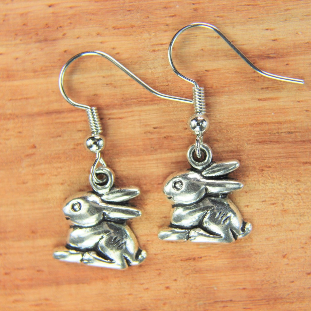 Bronze Rabbit Earring Rabbit Earrings Silver Rabbit Charm Earrings Rabbit Pendant Rabbit ...