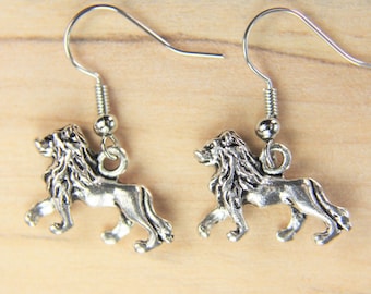 Sliver Lion Earrings Lion Earrings Lion Gifts Lion Jewelry  Wild Animal Pendant Animal Jewelry Personalized
