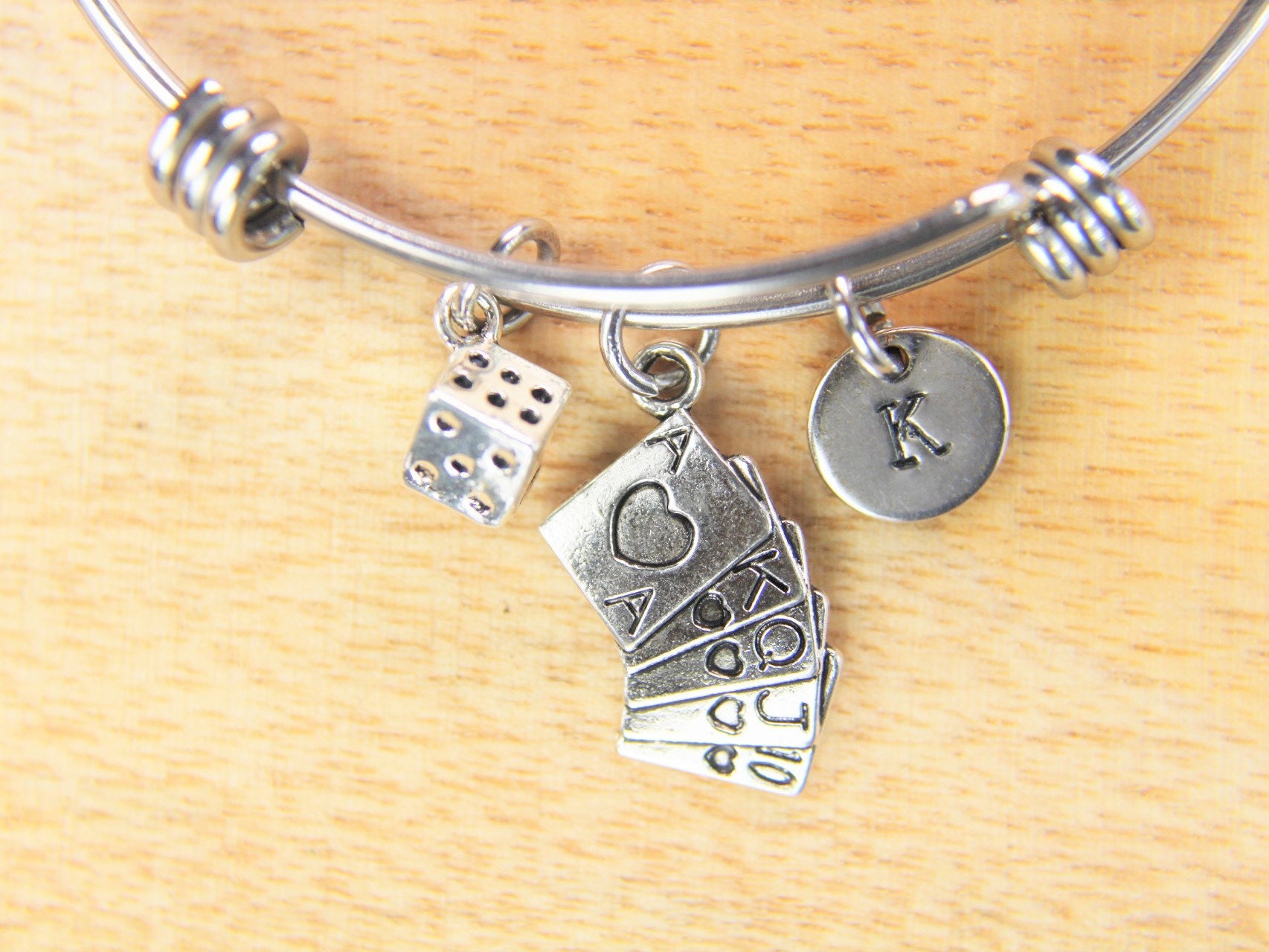 Card Bracelet Play Card Charm Bangle Dice Bangle Gambling Gift Poker Charm Lucky Card Charm Dice Gift Personalized Gift Best Christmas Gift