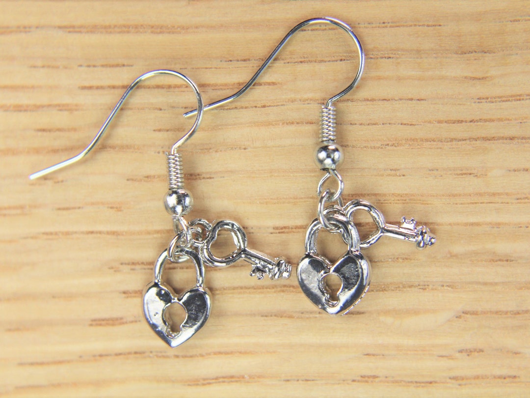 Key and Lock Earrings Silver Key and Lock Charm Earrings Mother's Day