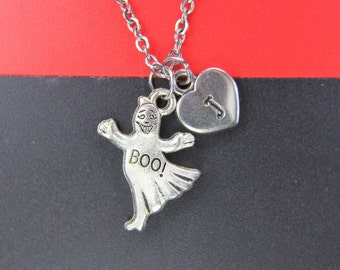 Ghost Necklace Silver Ghost Charm Necklace  Ghost Jewelry Ghost Pendant Halloween Gift Christmas Gift Initial Necklace Personalized Necklace