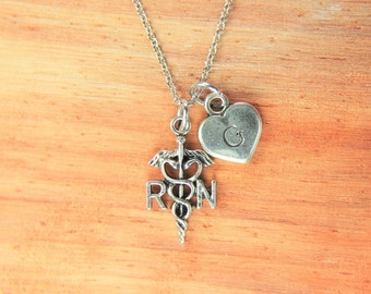 Silver RN Charm Necklace  Nurse Charm RN Charm  Necklace RN Gift Nurse Jewelry  Personalized Necklace  Initial Necklace