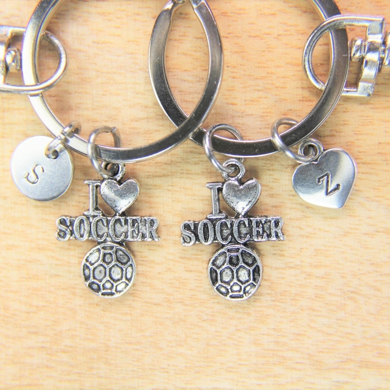 Set of 2 I Love Soccer Ball Charm Keychain Soccer Ball Keychain Football Gift Soccer Team Gift Customized Jewelry Personalized Keychain