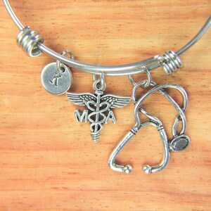 Medical Assistant Bracelet MA Medical Charm Medical Student Gift MA Caduceus Gift Stethoscope Gift Personalized Gift Best Christmas Gift