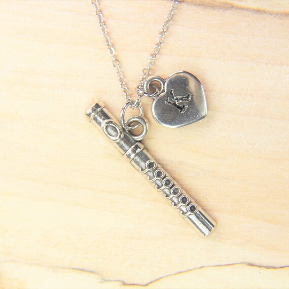 Silver Flute Charm Necklace Band Gift School Marching Gift Flute Gift Flute Pendant Music Instrument Charm Personalized Initial Chain Etsy
