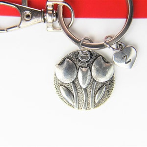 Tulips Keyring Silver Tulips Flower Charm Keyring Flower Gift Valentine Gift Mon Gift Christmas Gift Mother's Day Gift Personalized Gift