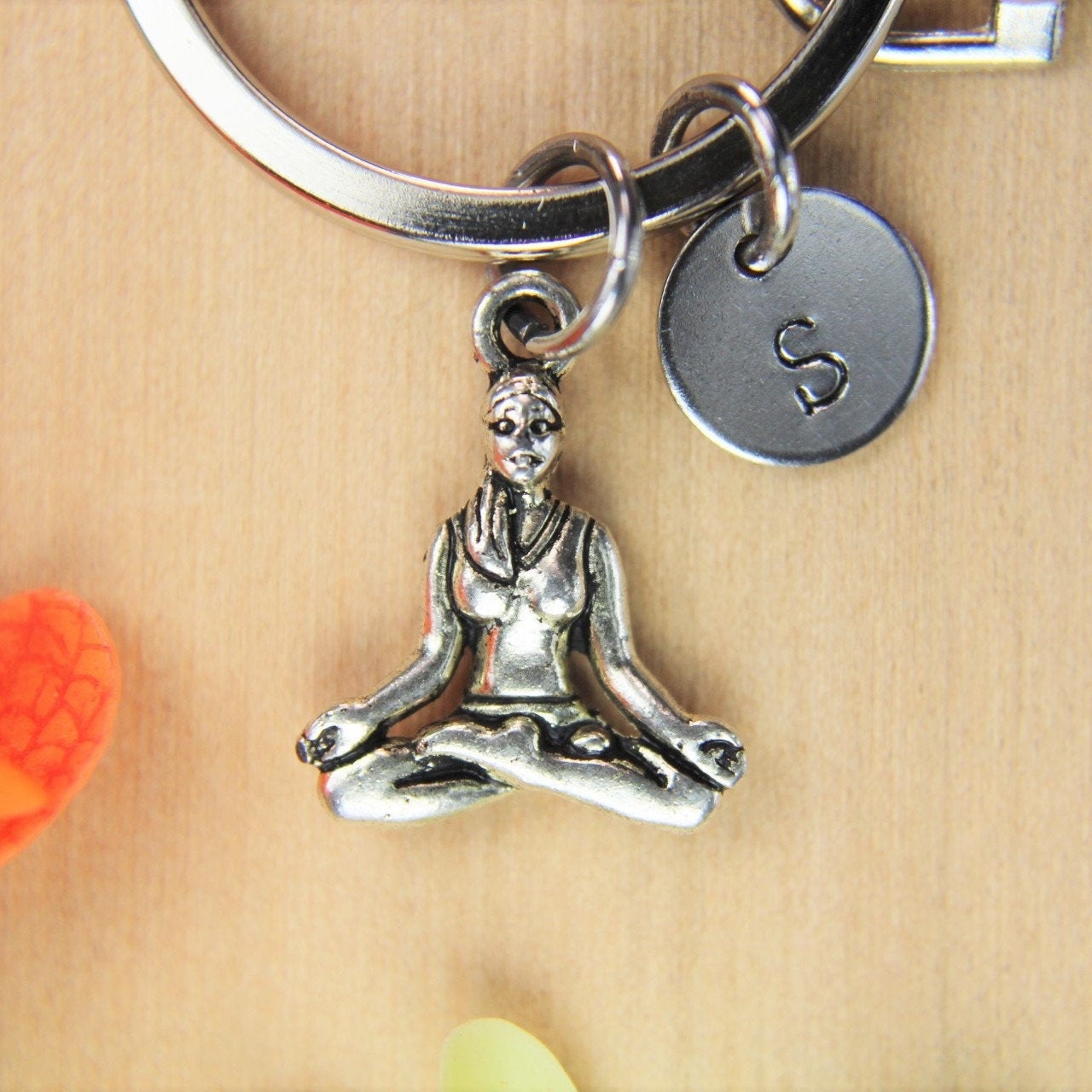 Yoga Keychain Silver Yoga Charm Keychain Yogi Charm Etsy