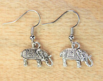 Elephant  Earrings Silver Elephant Charm Earrings Elephant Jewelry Animal Pendant Elephant Gifts Elephant Jewelry Animal Charm Earrings