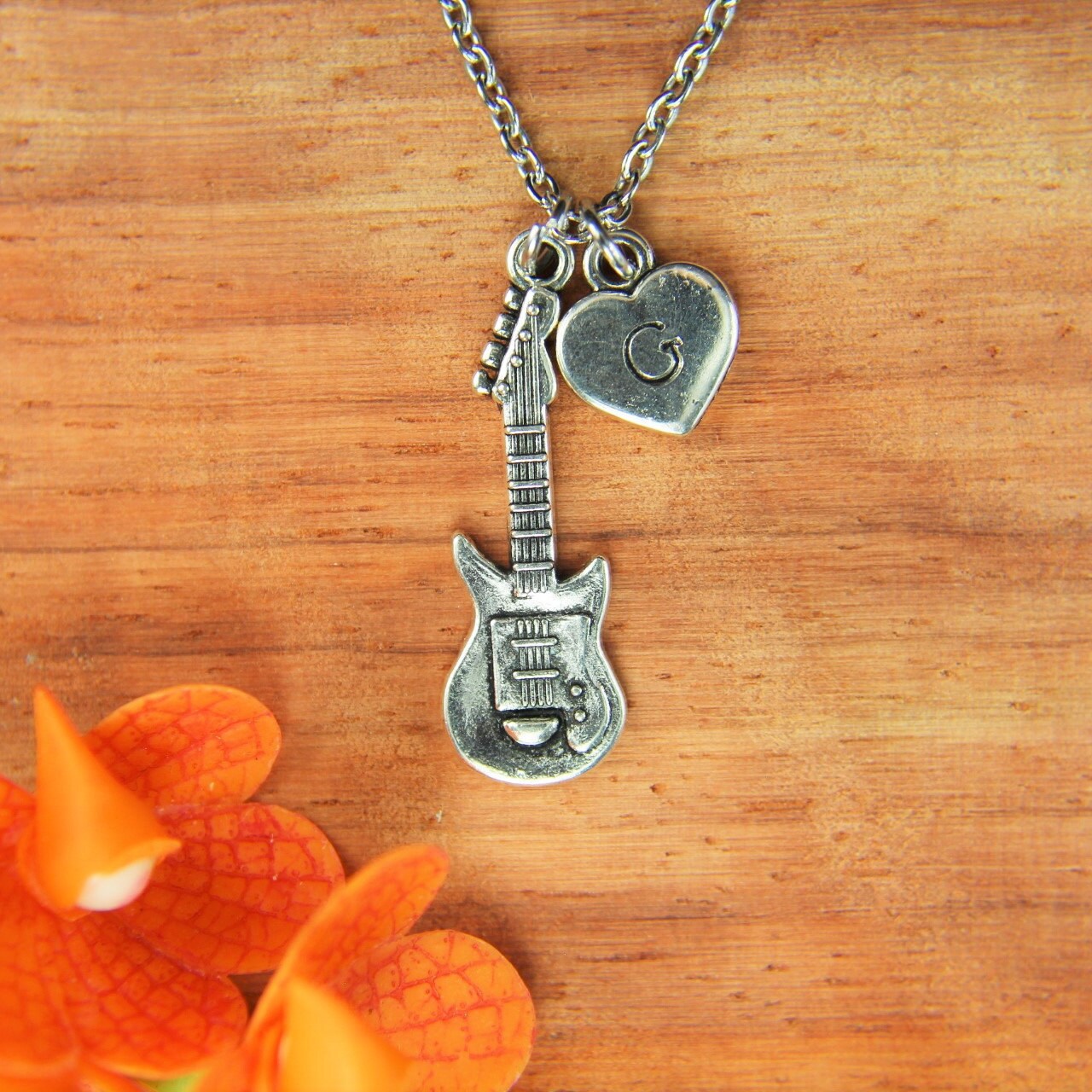 Guitar Necklace Silver Guitar Charm Necklace Guitar Pendant Etsy