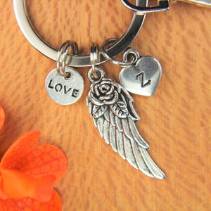 Angel Wing with Flower keychain Angel Wing Gift Valentine's Day Gift Mother's Day Gift Wing Pendant Love Gift Personalized Keychain image 5