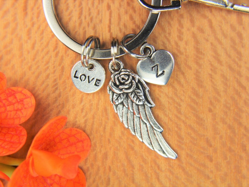 Angel Wing with Flower keychain Angel Wing Gift Valentine's Day Gift Mother's Day Gift Wing Pendant Love Gift Personalized Keychain image 5