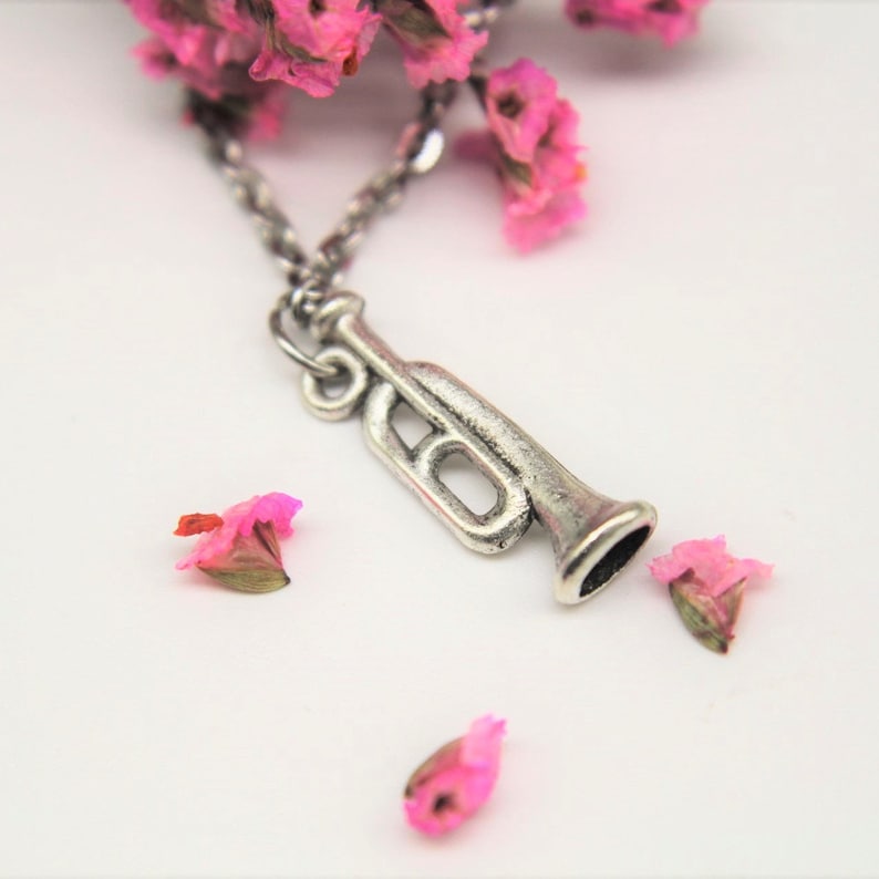 Silver Trumpet Charm Necklace Trumpet Necklace Trumpet Gift Music Gift Music Instrument Charm Personalized Gift Music Teacher Gift
