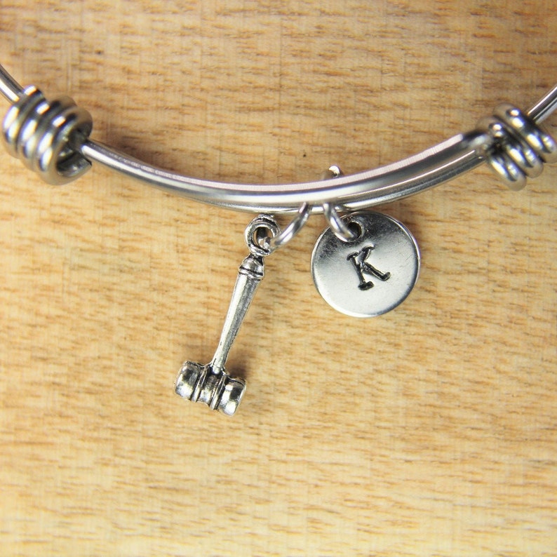 Hammer Bangle Silver Hammer Charm Bangle Judges Bracelet Etsy