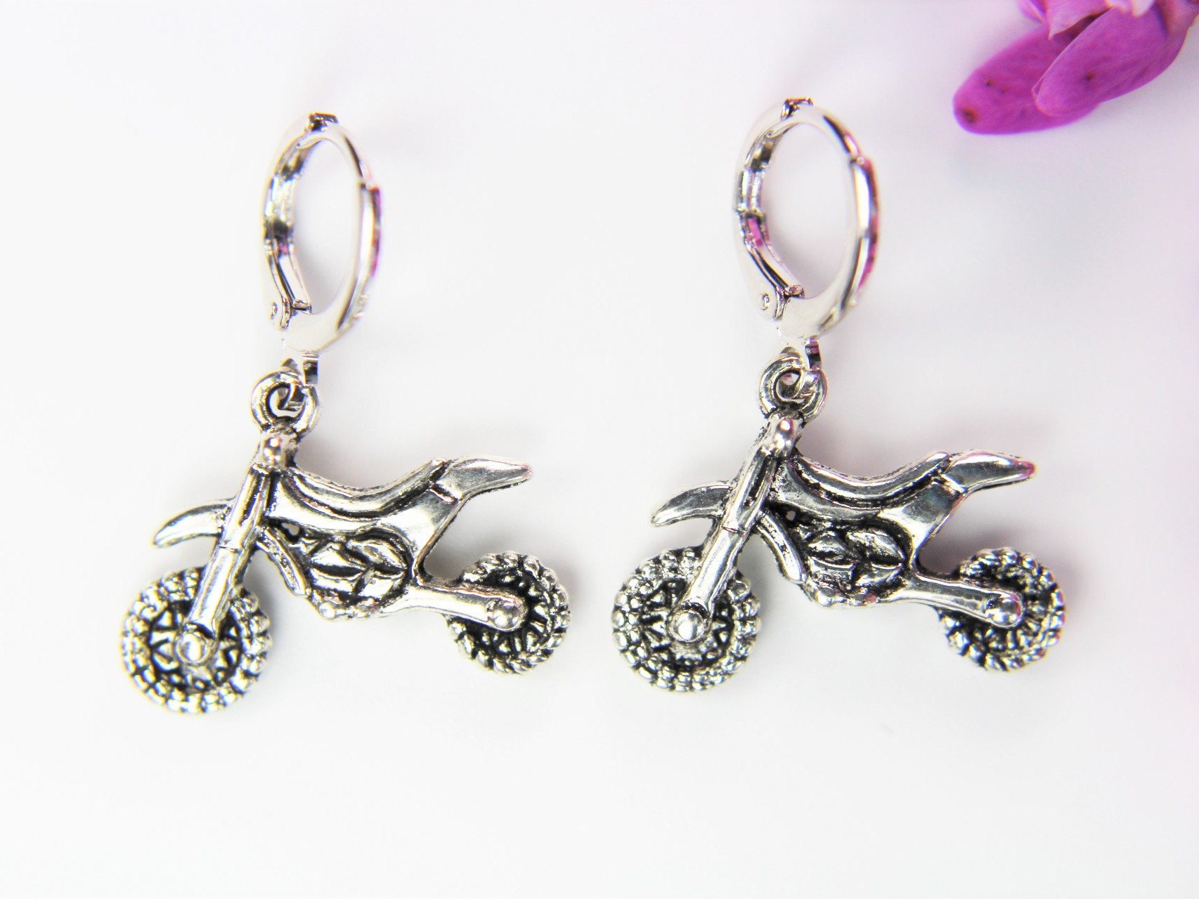 Dirt Bike Earrings Silver Motocross Rider Charm Earrings Etsy UK