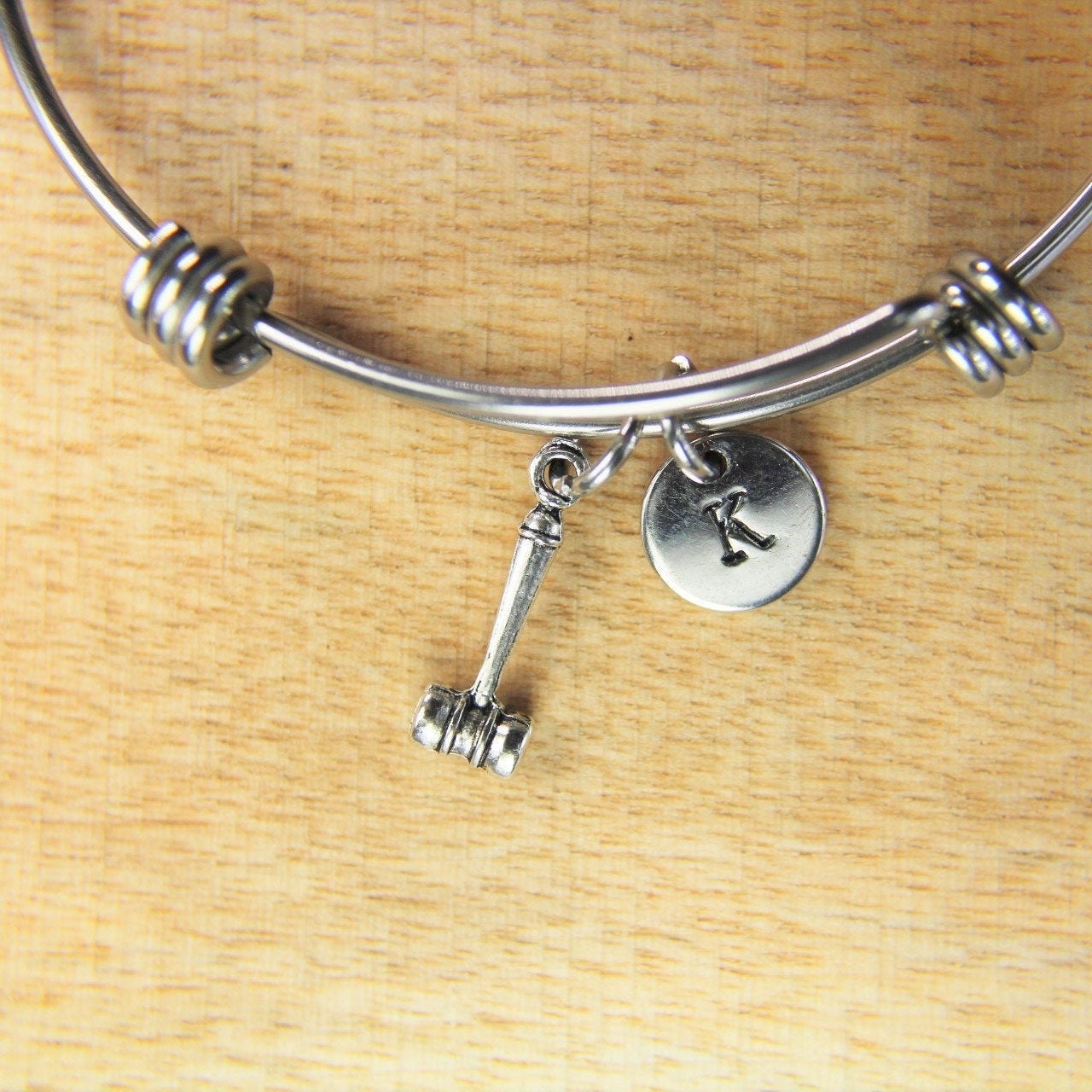 Hammer Bangle Silver Hammer Charm Bangle Judges Bracelet Etsy