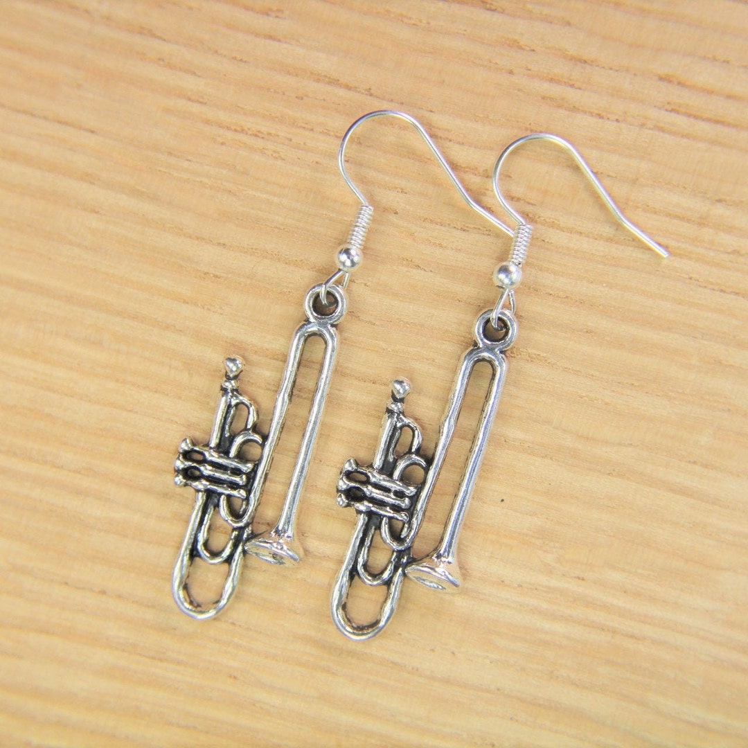 Trombone Earring Silver Trombone Charm Earring Band Gift School Teacher
