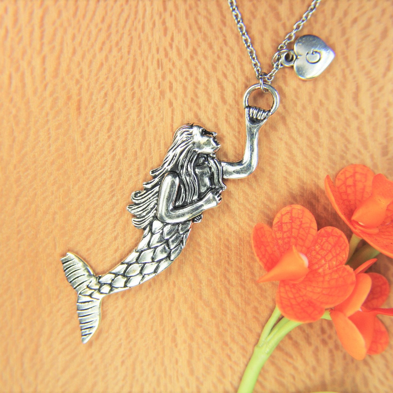 Silver Mermaid Charm Necklace Mermaid Gift Mermaid Jewelry Big Etsy