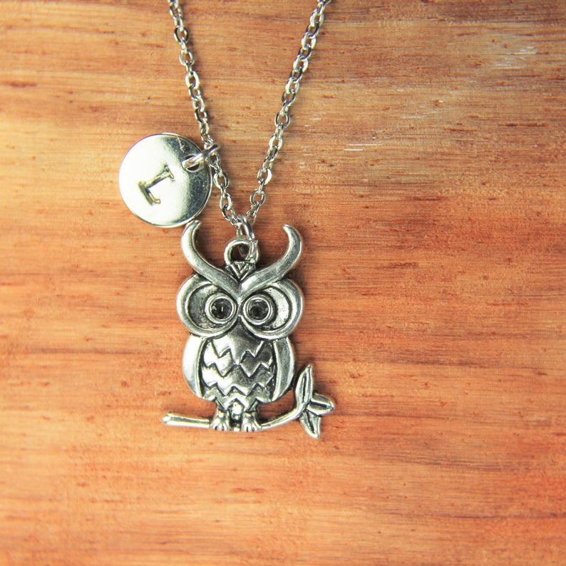 Owl Necklace Silver Owl Charm Necklace Halloween Gift Owl Gift Birthday Gift Animal Gift Personalized Gift Initial Necklace