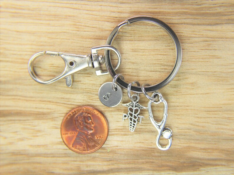 Physical Therapist Caduceus Keychain Doctor Nurse Gift PT Charm Medical Student Gift Stethoscope Gift Personalized Initial Keychain
