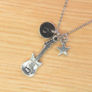 Guitar Necklace Silver Guitar with Tiny Star Charm Necklace Guitar Pendant Birthday Gift Music Gift Personalized Gift Christmas Gift