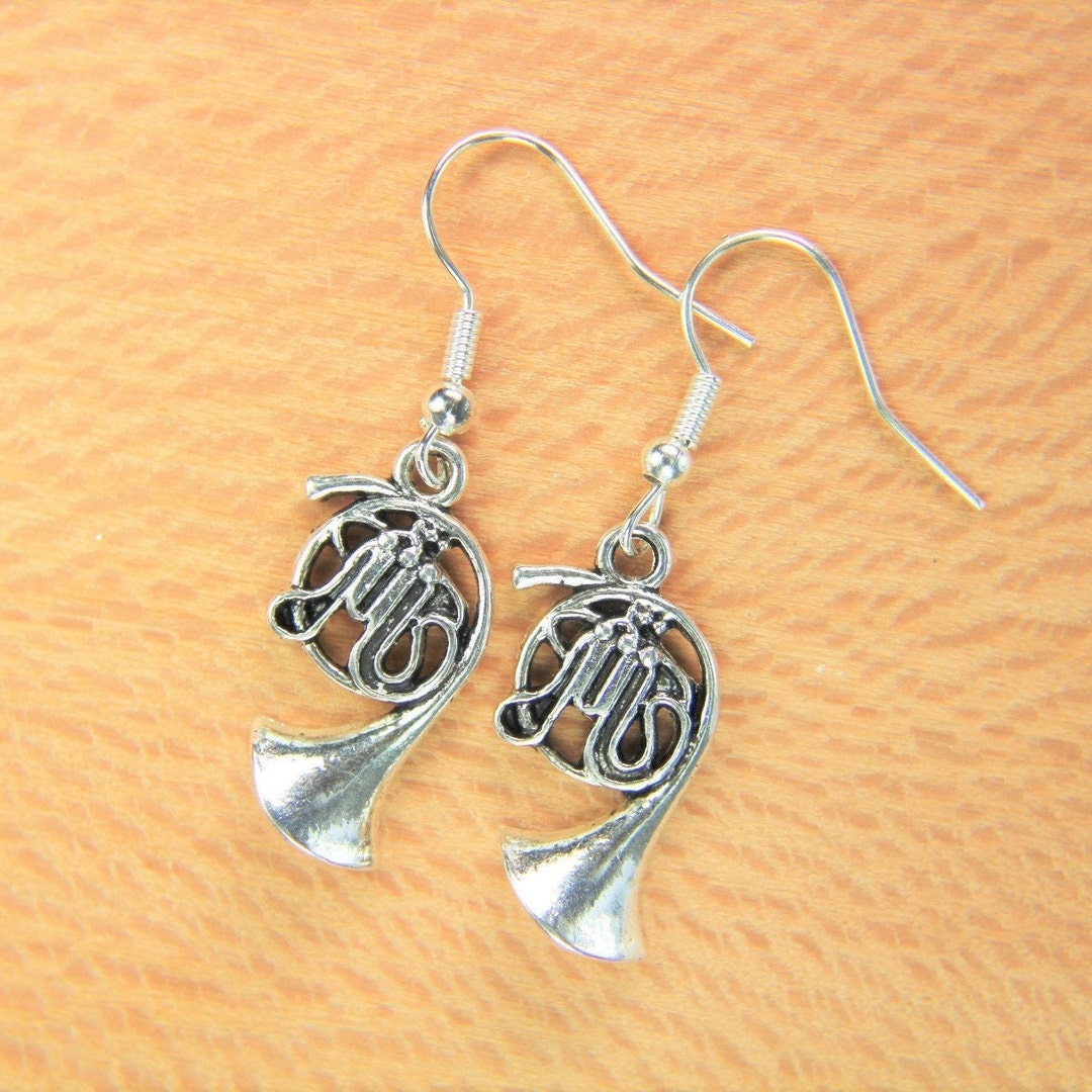 Double French Horn Earrings Silver French Horn Earrings French Horn