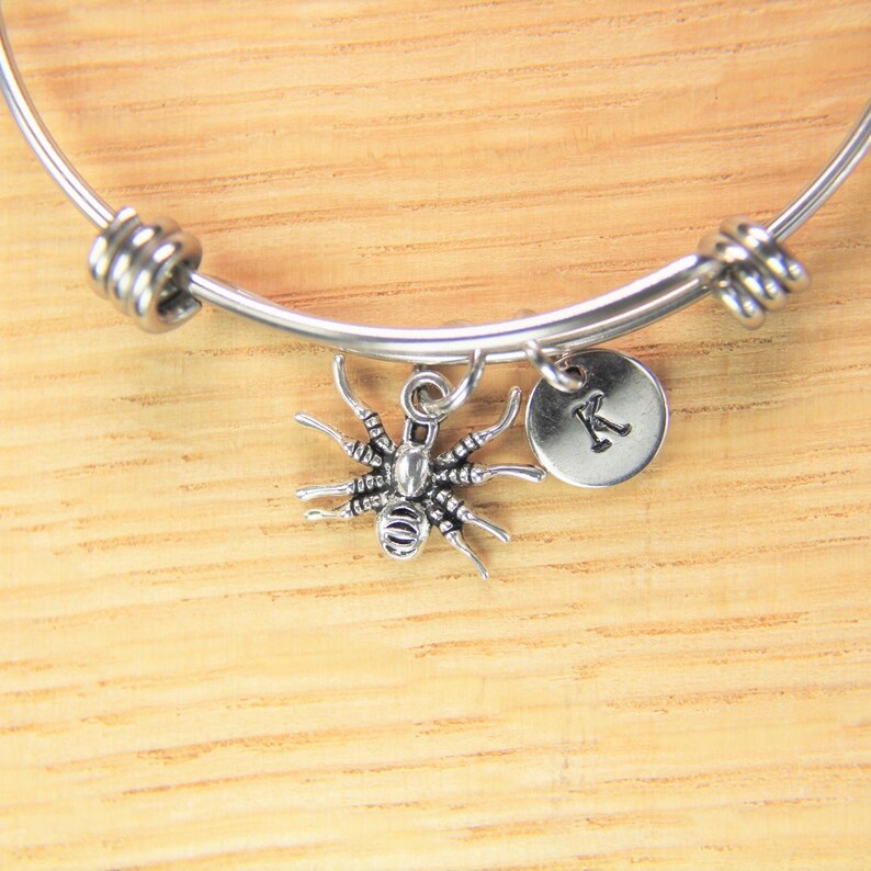 Spider Charm Bracelet Spider Charm Bangle Spider Charm Spider Etsy